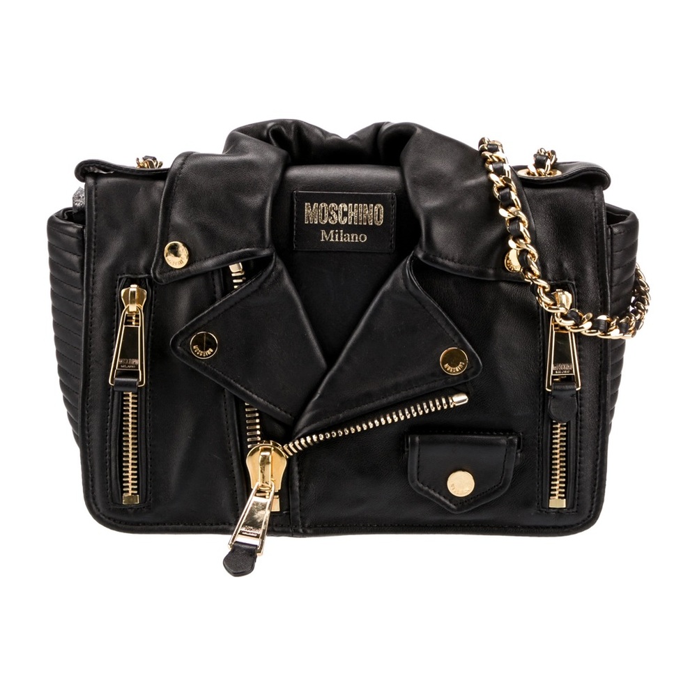 Moschino Black Quilted Jacket-Inspired Shoulder Bag with Gold Hardware